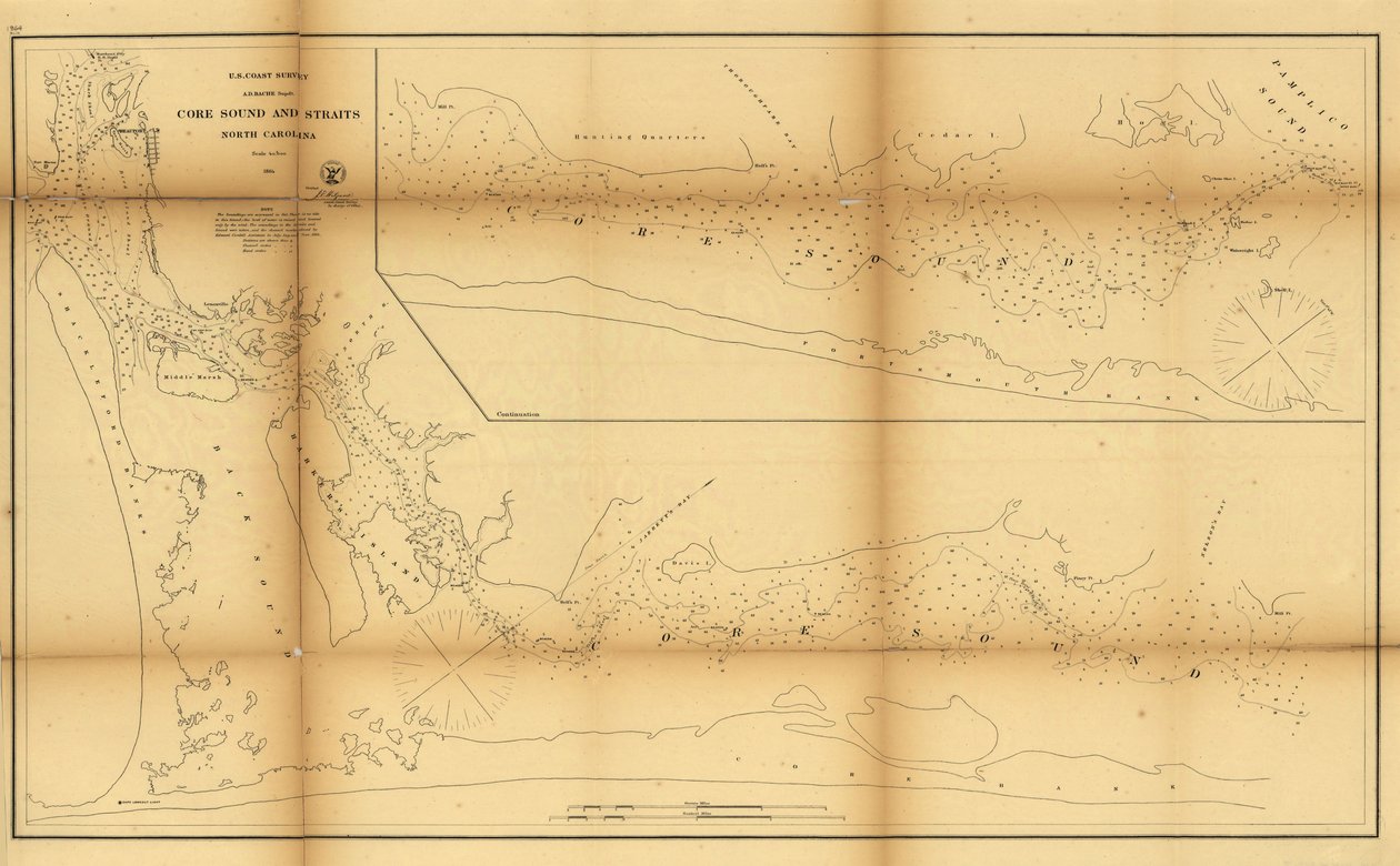 Core Sound and Straits, Carolina do Norte. LOC 99447462 de United States Coast Survey