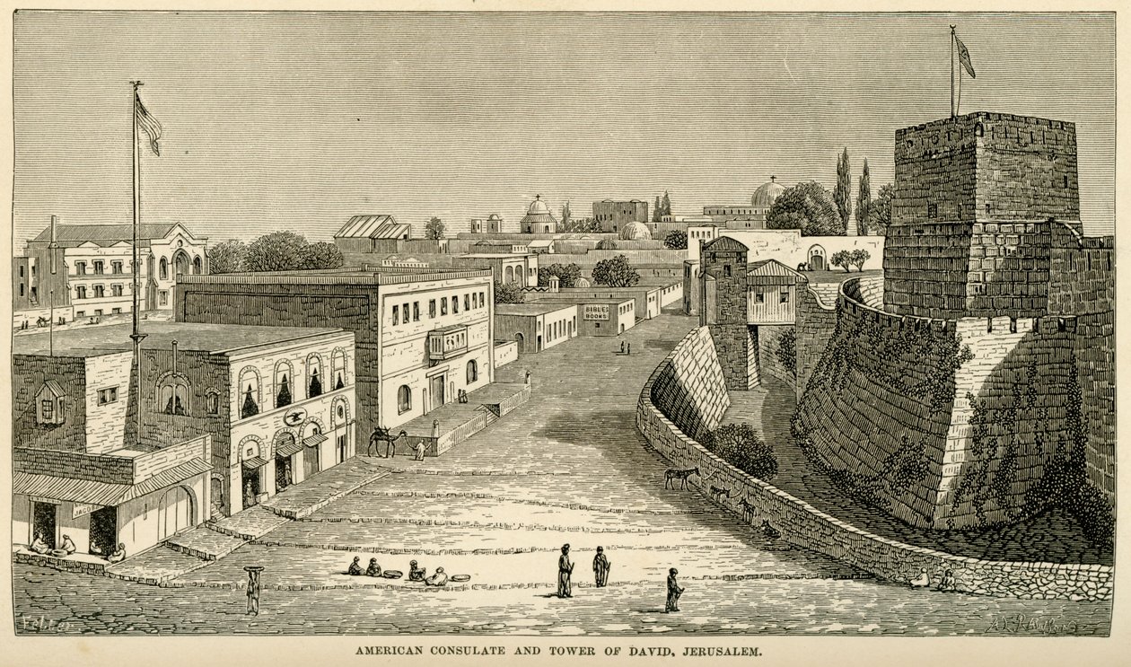 O primeiro edifício do consulado americano em Jerusalém, por volta de 1857 de Unknown