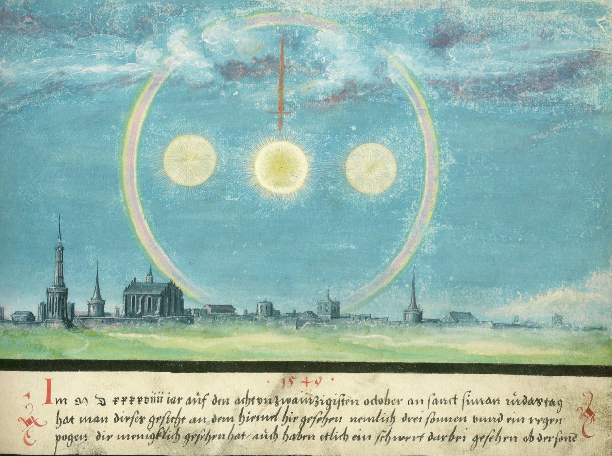 Augsburger Wunderzeichenbuch - fólio 164: sol secundário e espada 28 de outubro de 1549 de Unknown