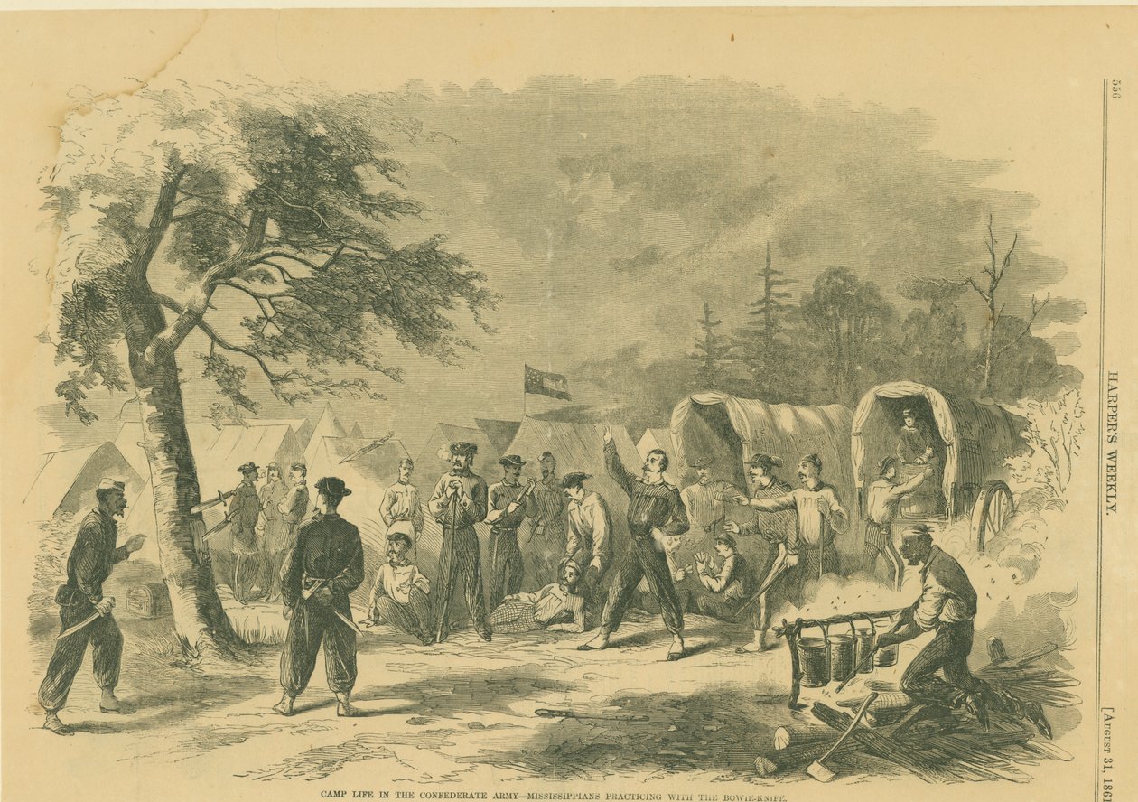 Camp Life no Exército Confederado - Mississippians Praticando com o Bowie Knife. de Unknown