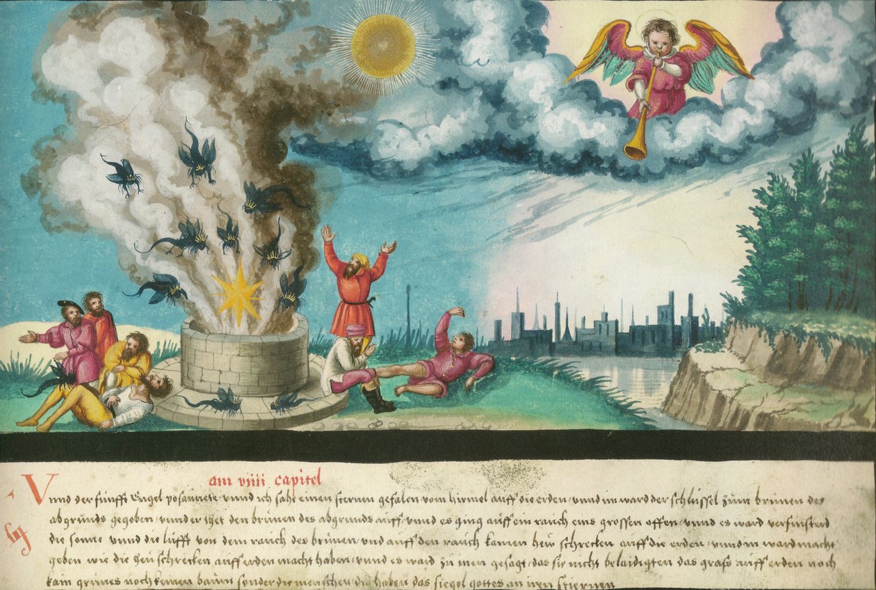 O quinto anjo toca sua trombeta (Novo Testamento, Apocalipse 9: 1-4) de Unknown
