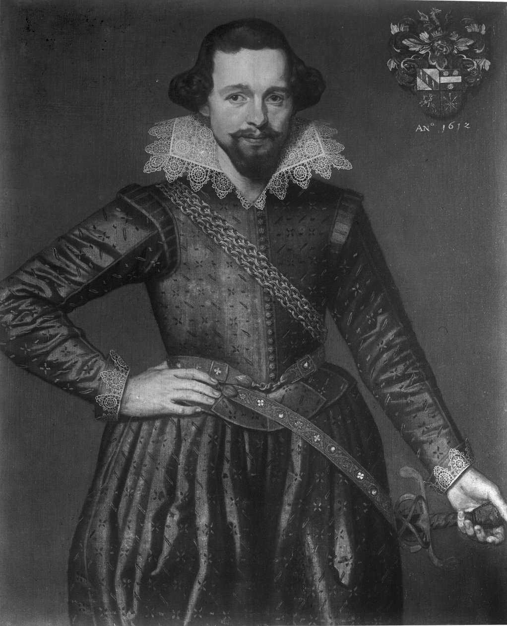 Detalhe de um retrato de Edzard Jacob Clant van Nijestein (1584-1648) de Unknown