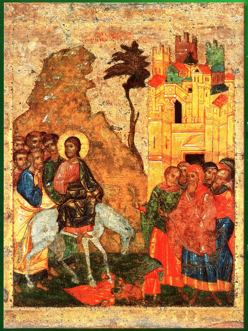 Entrada em Jerusalém. Ícone russo 14 c de Unknown
