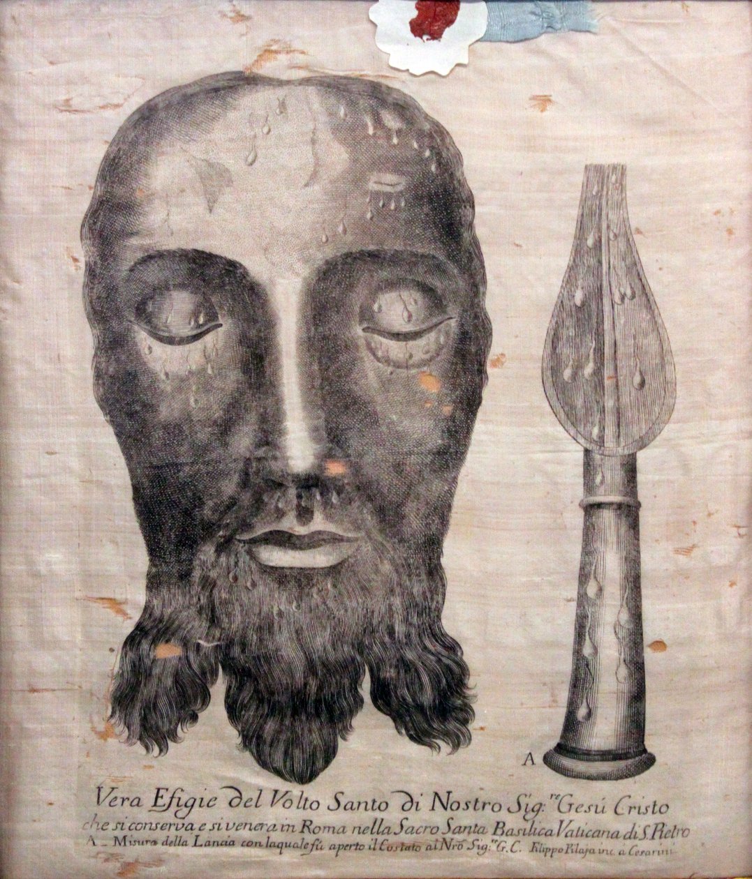 Face de Cristo, de acordo com o tecido de Santa Verônica em Roma, gravura em cobre de seda de Unknown