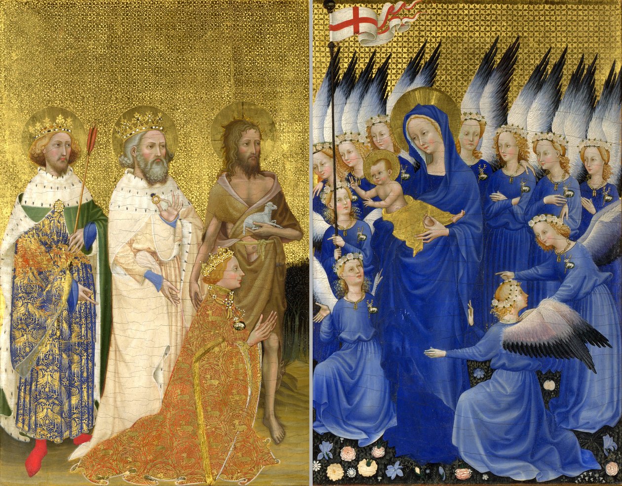 Ricardo II apresentou-se à Virgem e à Criança por seu patrono São João Batista e pelos Santos Edmundo e Edmundo (O Díptico de Wilton) de Unknown