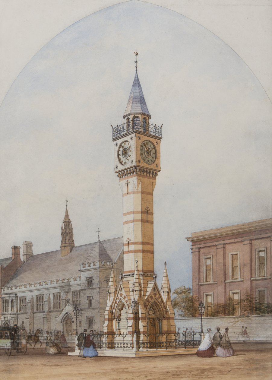 Elevação arquitetônica: Memorial Clock Tower, c.1860 (lápis, tinta e wc no papel) de Unbekannt Unbekannt