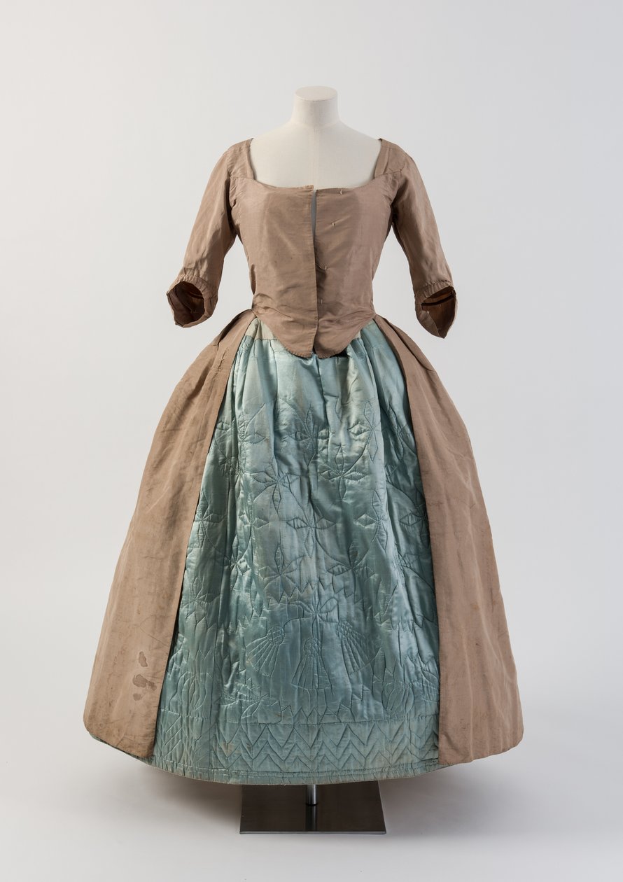 Anágua de seda acolchoada azul com projeto do cardo, 1740s (seda) de Unbekannt Unbekannt