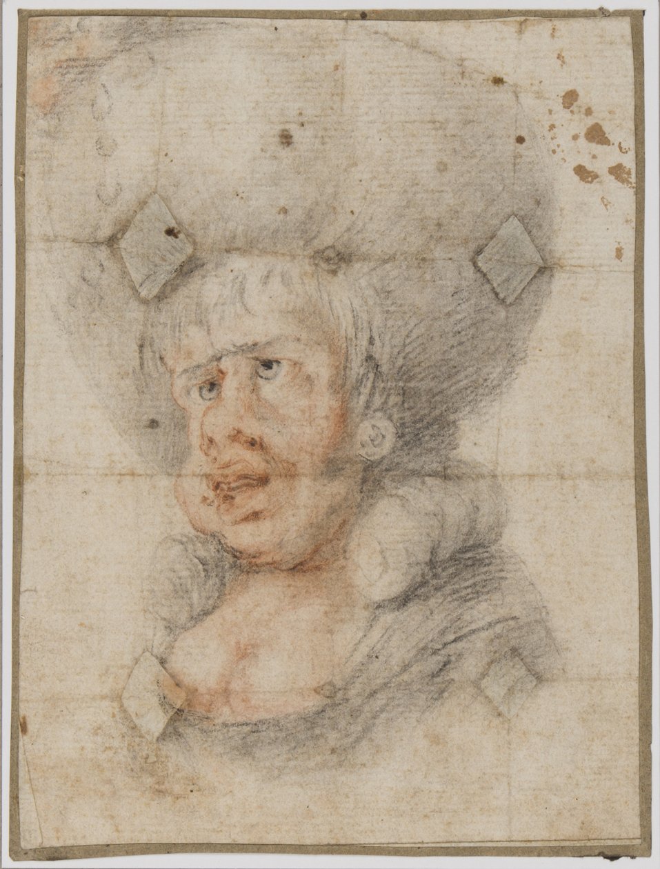 Caricatura de uma mulher, c.1780 (giz vermelho e preto sobre papel) de Unbekannt Unbekannt
