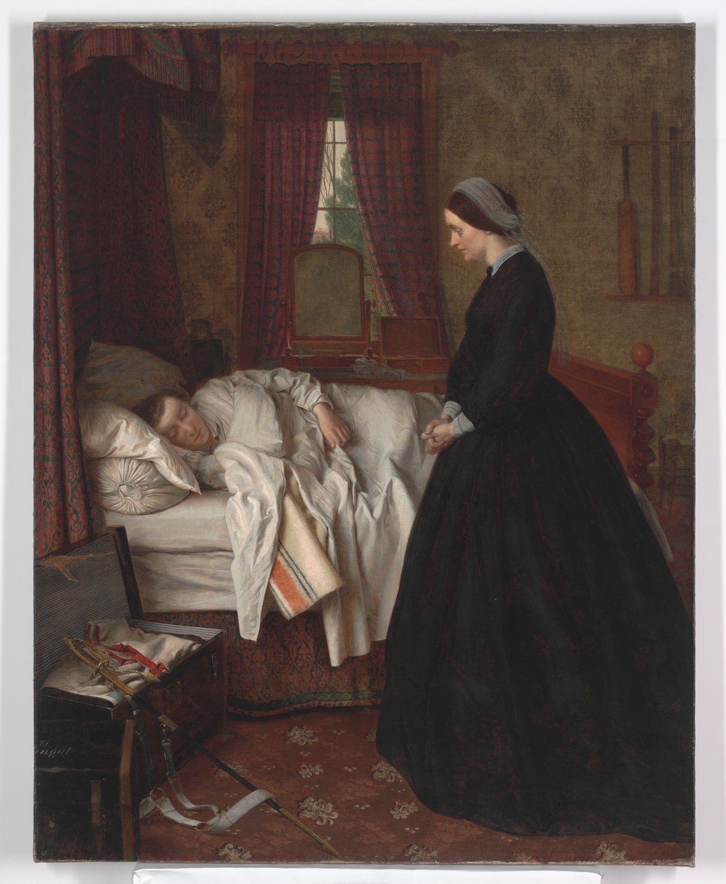 Interior doméstico, com, um, dormir, soldado, 1860s de Unbekannt Unbekannt
