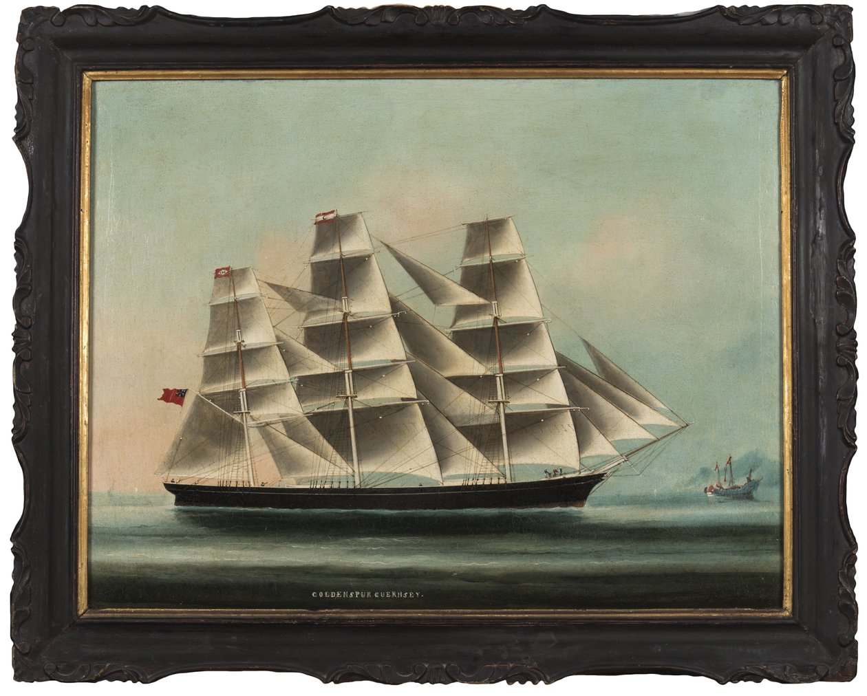 Golden Spur Guernsey: a China Trade Clipper voando a bandeira chinesa para proteção, c.1872 de Unbekannt Unbekannt