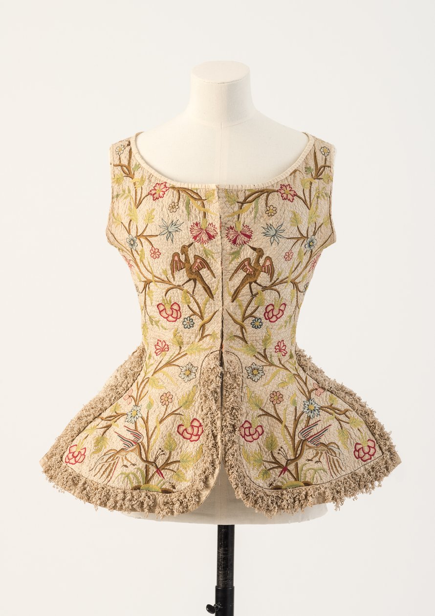 Verde e rosa colete de linho bordado da mulher, 1700 (linho) de Unbekannt Unbekannt