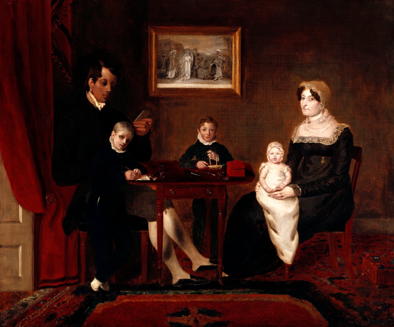 Retrato de grupo de uma família não identificada em um interior doméstico, c.1815-20 de Unbekannt Unbekannt