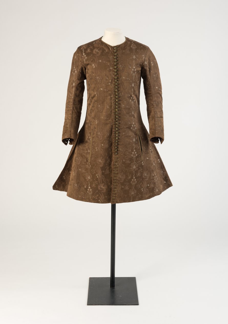 Equipa o colete de seda tecido marrom, 1690s (seda) de Unbekannt Unbekannt