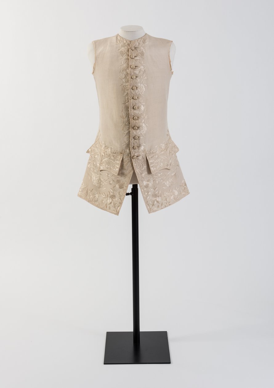 Mans colete de seda creme bordada, de 1740 (seda) de Unbekannt Unbekannt