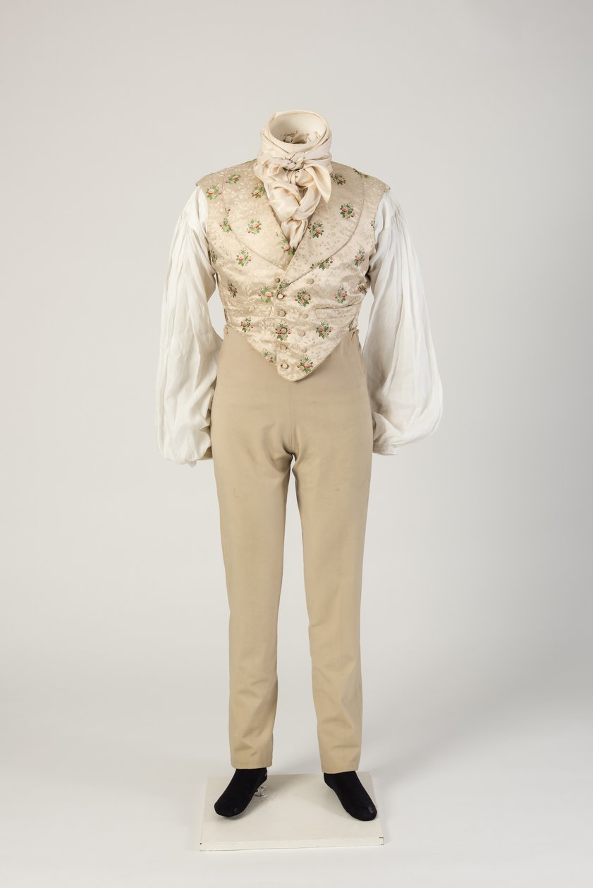 Calças de lã de homem, usadas com colete de seda, 1820 (lã e seda) de Unbekannt Unbekannt