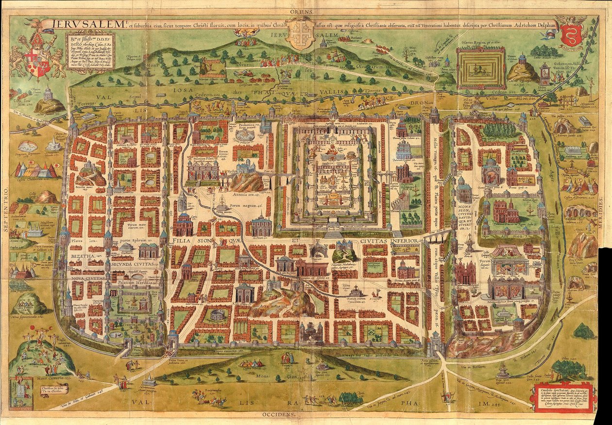 Mapa de Jerusalém (gravura colorida à mão) de Unbekannt Unbekannt