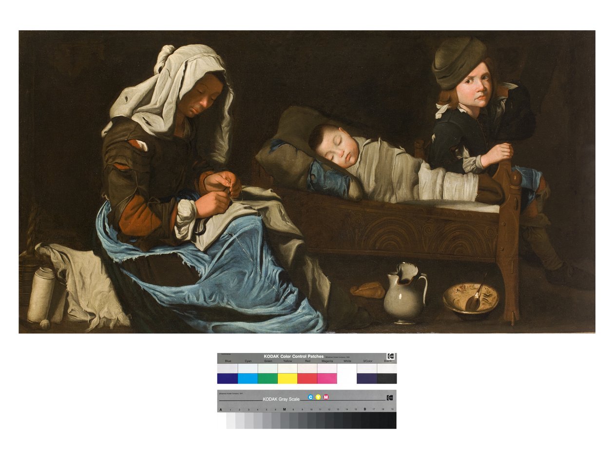 Mãe costurando com dois filhos, 1670-1700 de Unbekannt Unbekannt