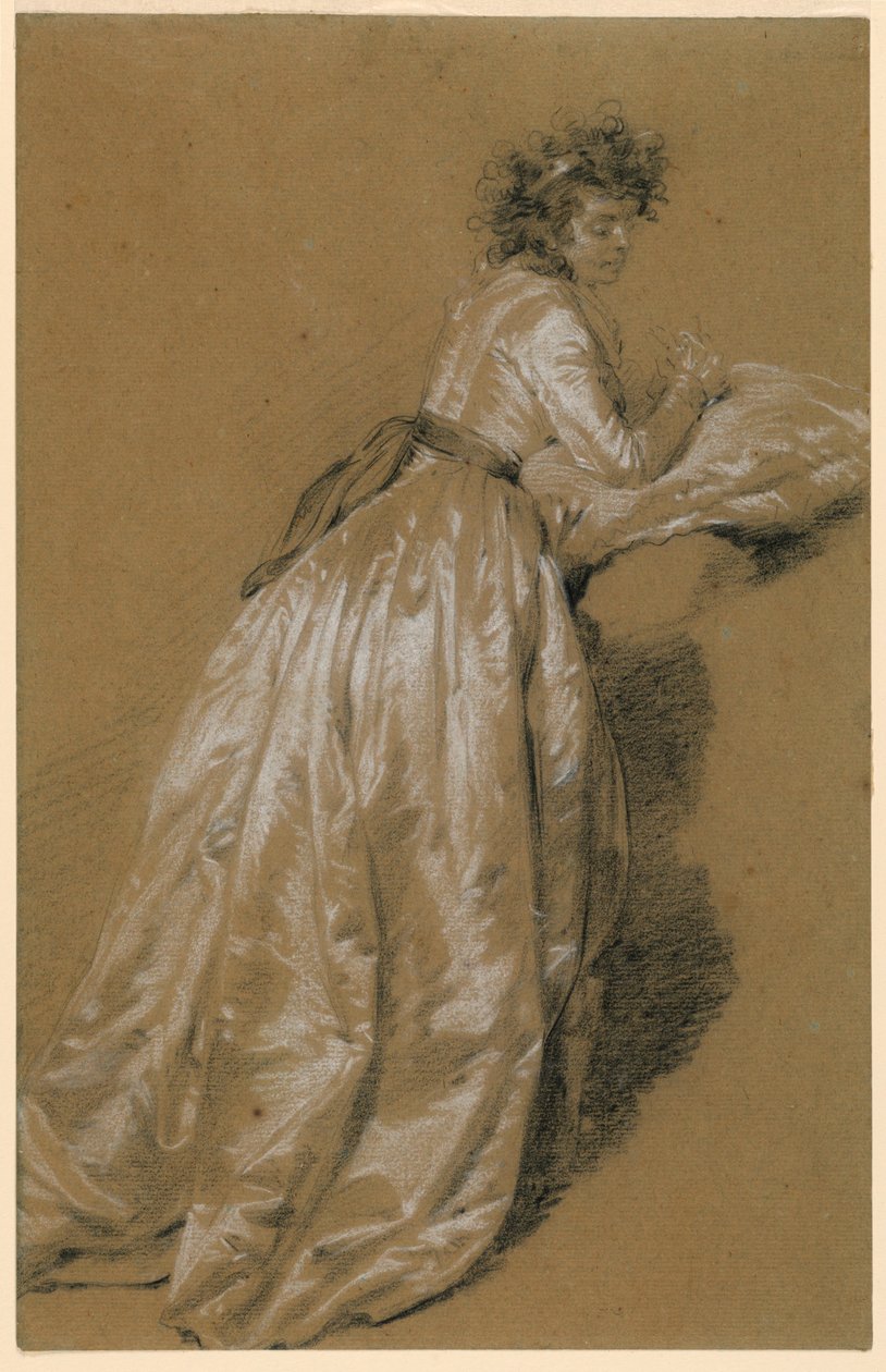 Mulher em pé em um vestido branco de Unknown
