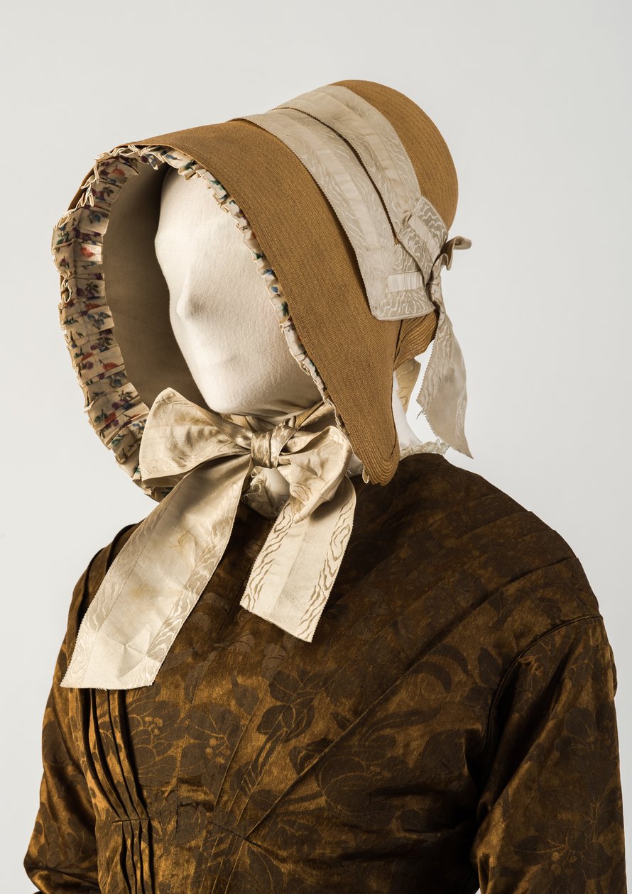 Boné de palha, com fitas de seda tecidas, 1840 (palha e seda) de Unbekannt Unbekannt