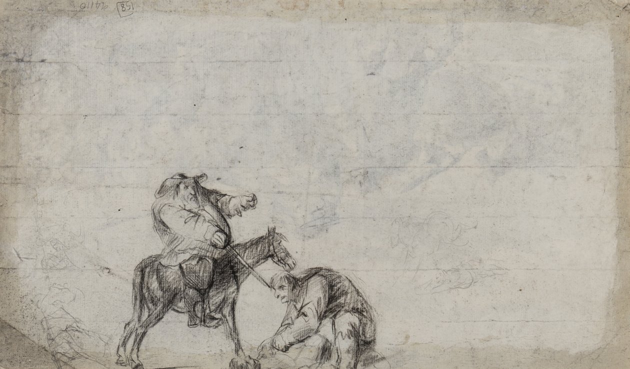 Estudo associado com Traveler agredido, possivelmente Hudibras de Samuel Butler, c.1790 (carvão sobre papel) de Unbekannt Unbekannt