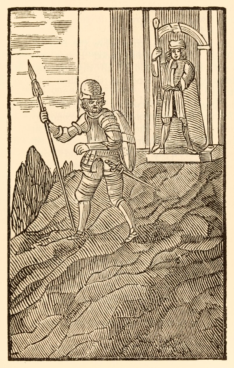 "Enquanto Christian está entre seus amigos piedosos ... Ele está contente com o aço do norte da cabeça aos pés." De "O Pilgrim" Progresso deste mundo, para o que está por vir "por John Bunyan de Unknown