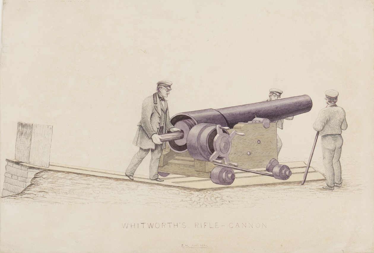 Whitworths Rifle-Cannon, c.1860 (lápis e wc no papel) de Unbekannt Unbekannt