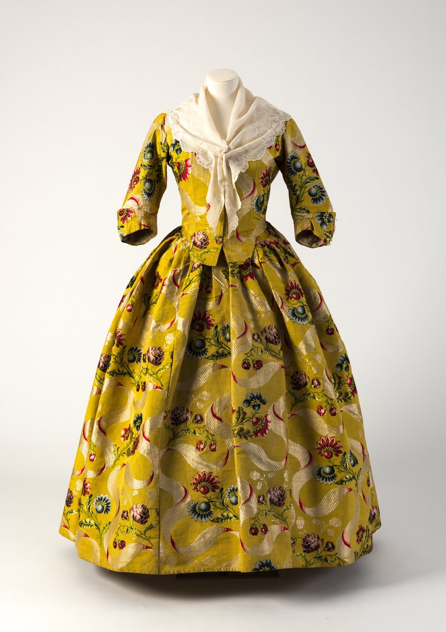 Amarelo, vermelho e azul brocado tecido seda fechada manto, de 1740 (seda) de Unbekannt Unbekannt