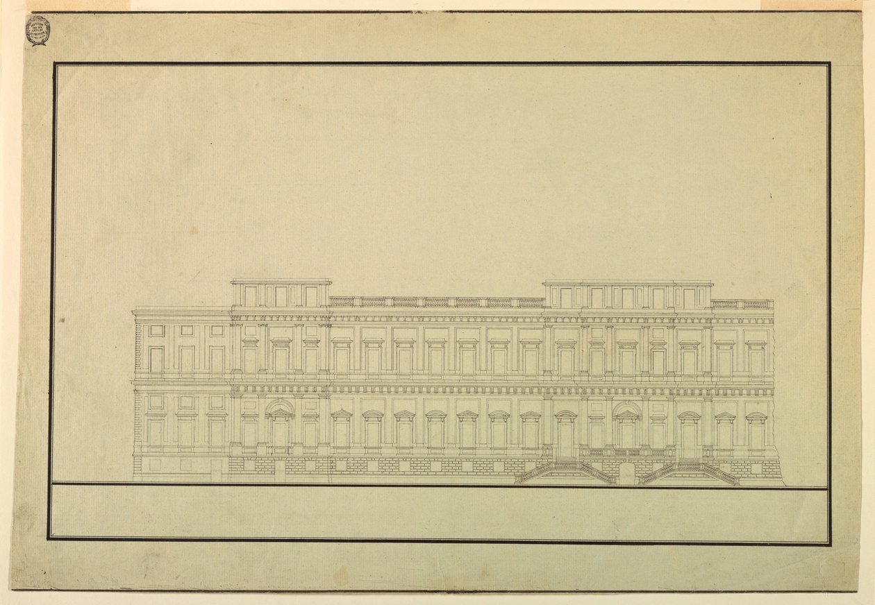 Desenho, projeto para a elevação de um edifício público, final do século XVIII de Unknown