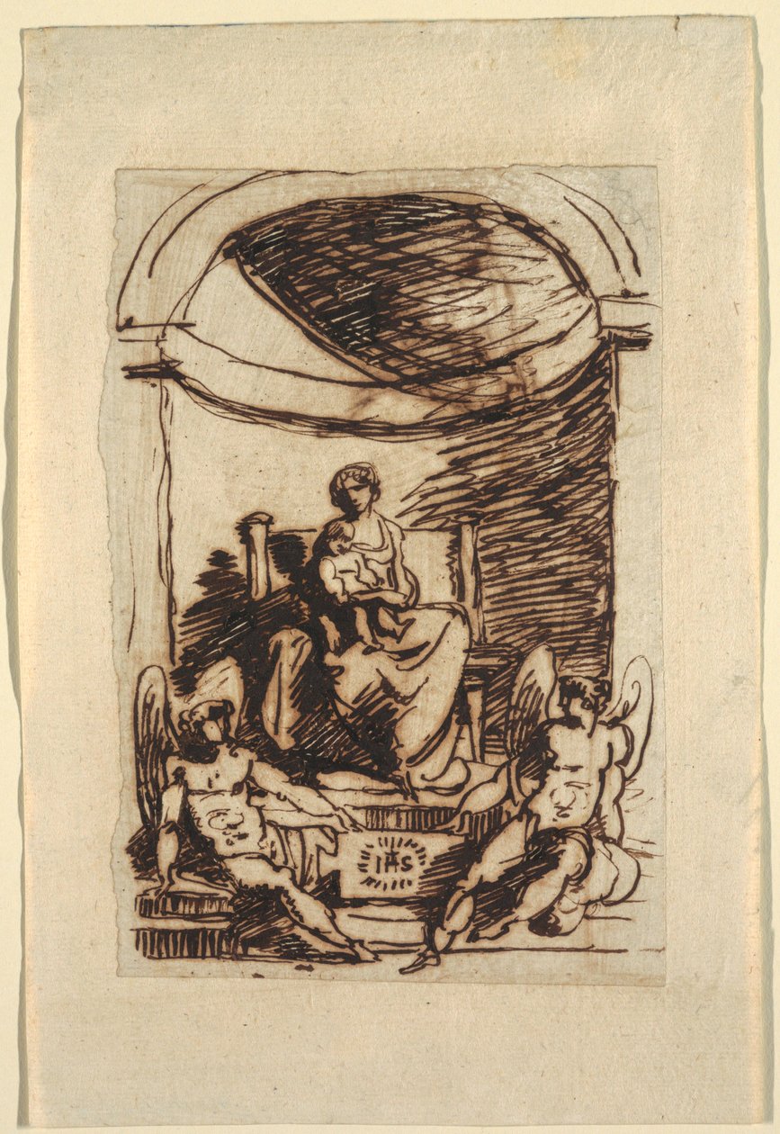Desenho, Virgem Enthroned e Criança de Unknown
