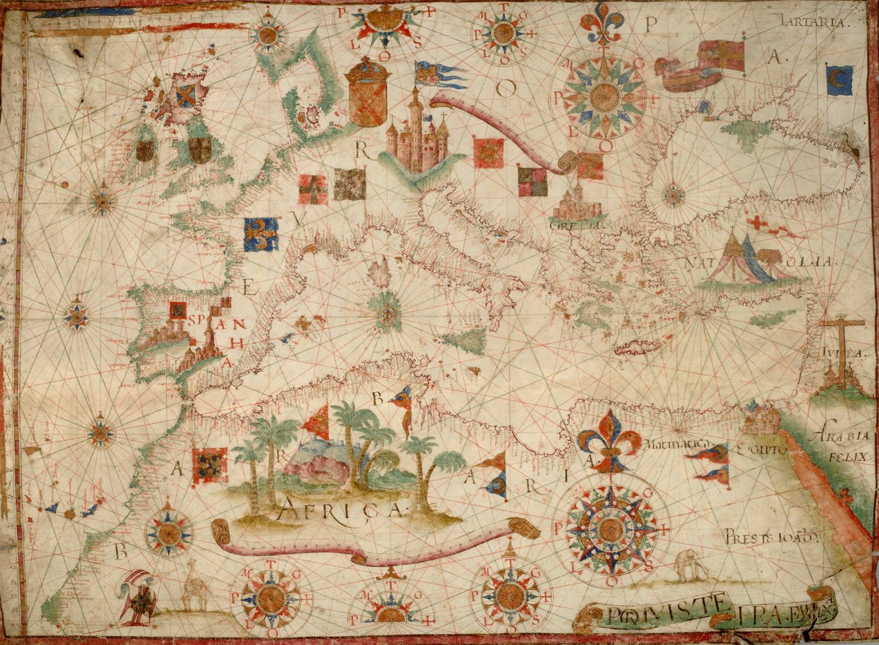 Carta náutica da área do Mediterrâneo, incluindo a Europa com as Ilhas Britânicas e parte da Escandinávia de Unknown
