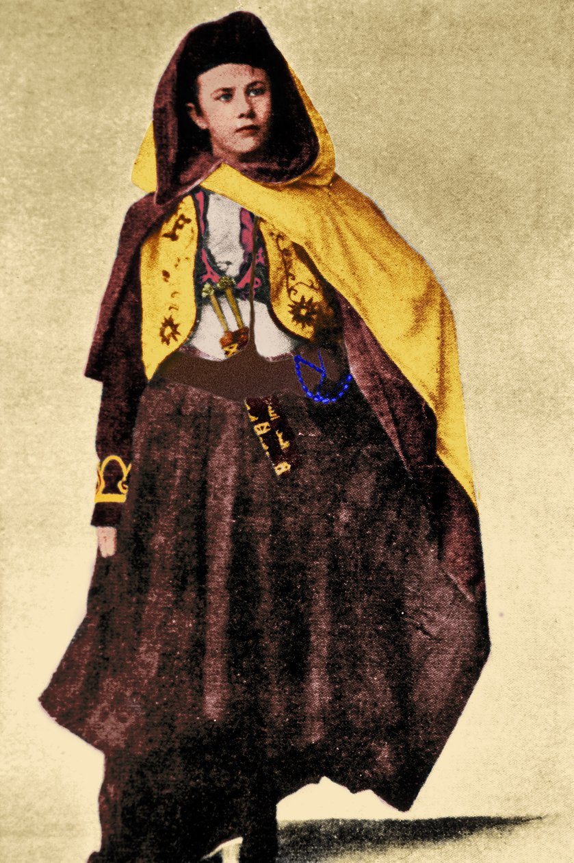 Exploradora suíça Isabelle Eberhardt trajando traje árabe, c.1897 (posterior colorização) de Unknown