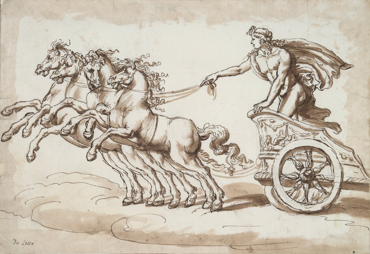 Apolo em uma carruagem puxada por quatro cavalos de Unknown