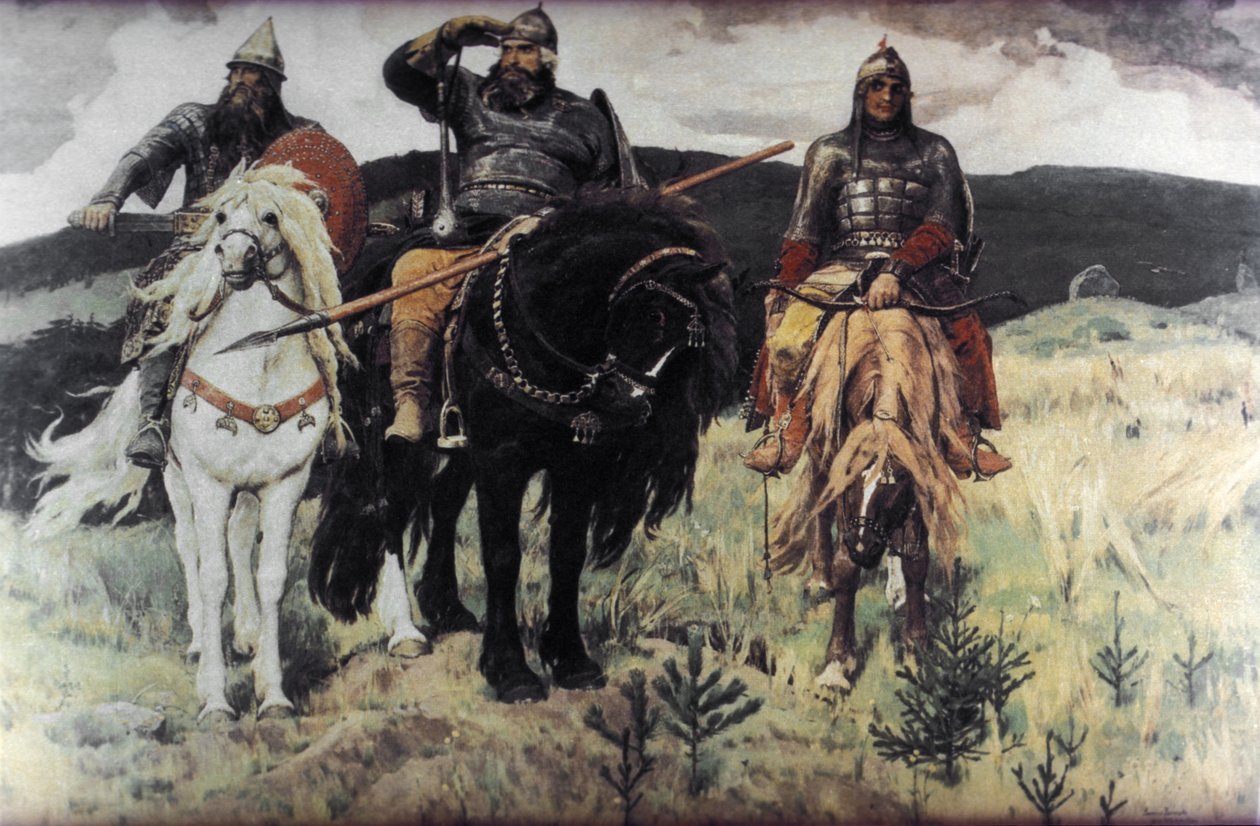 Bogatyri (Os Heróis) por Viktor Mikhailovich Vasnetsov, 1898. de Unknown