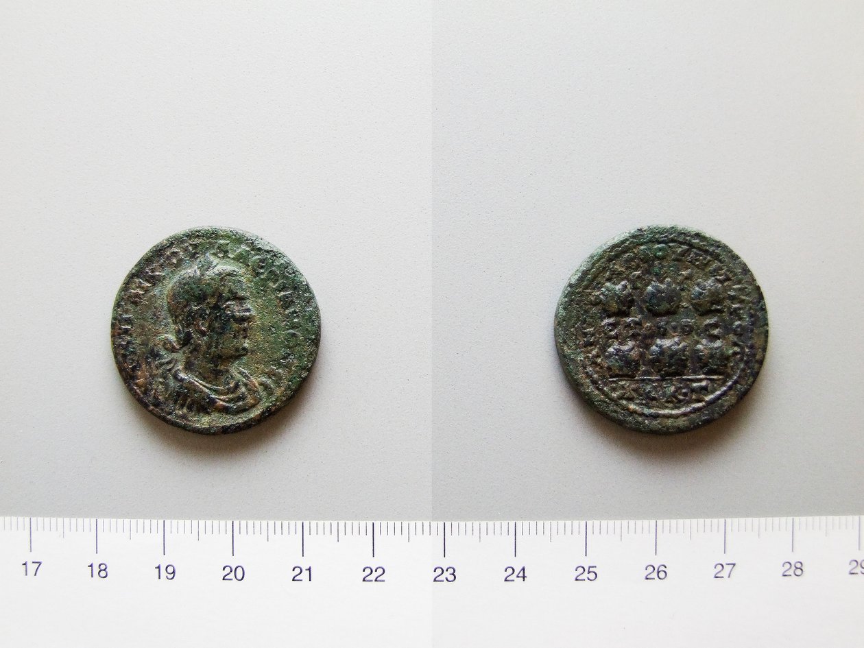 Moeda de Valeriana, Imperador de Roma; Gallienus, Imperador de Roma de Anazarbus de Unknown