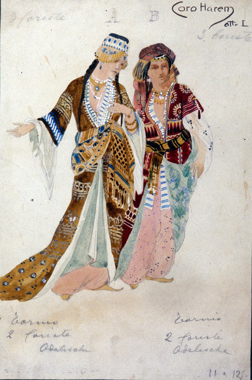 Trajes para as mulheres do harém, da ópera Oberon, de Carl Maria von Weber de Unknown