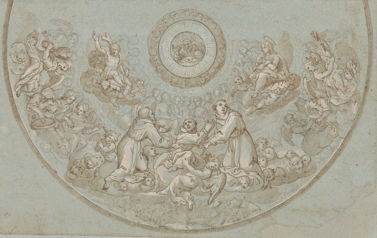 Projeto para uma abside com frades franciscanos e grupos de anjos de Unknown