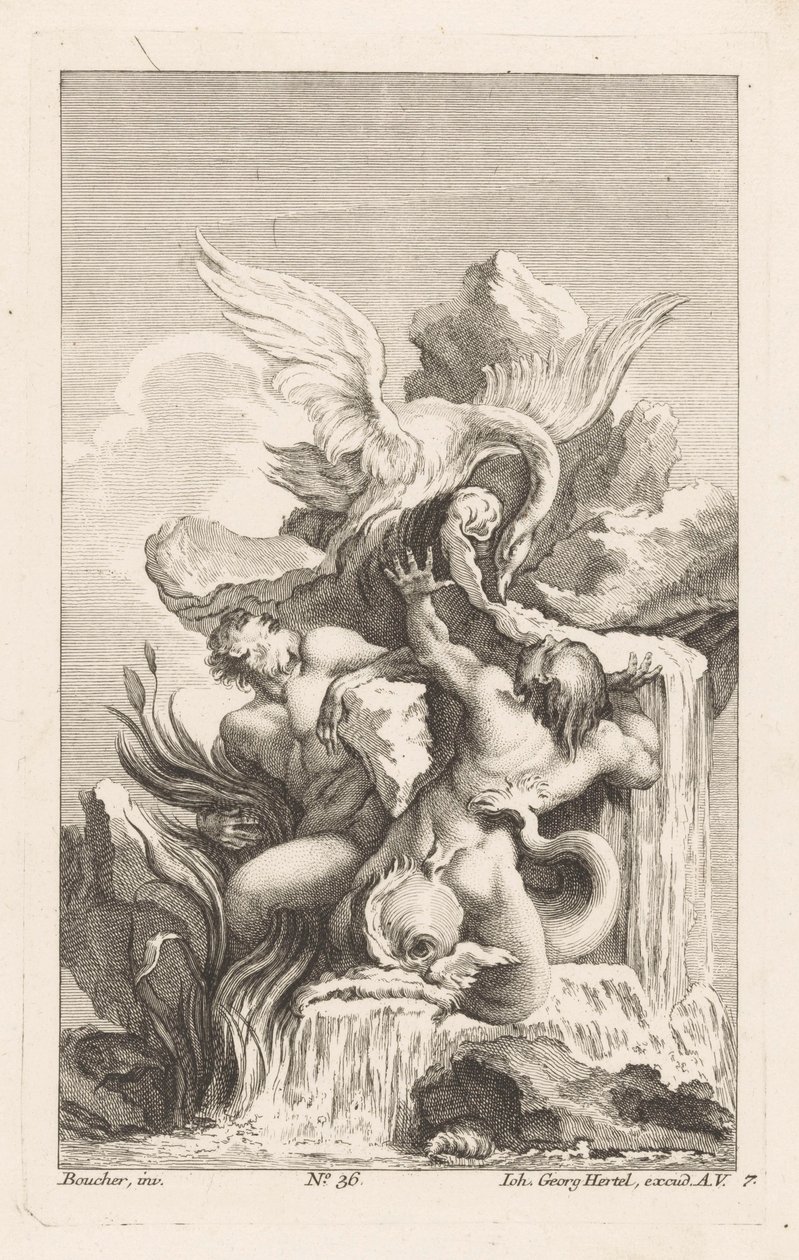 Fonte com cisne e homens Diversas Fontaines (título da série) de Unknown