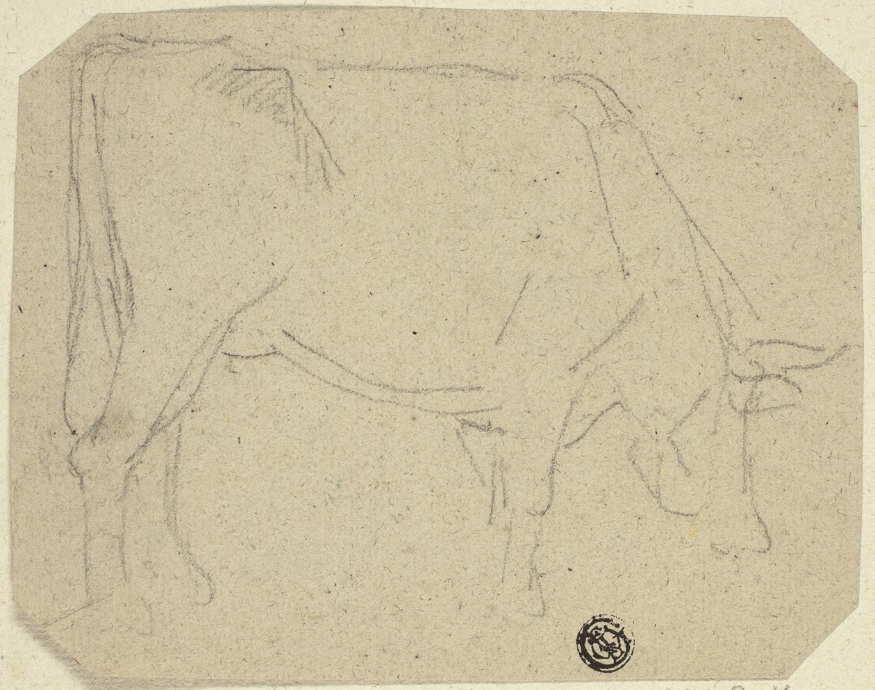 Vaca Pastando (Virada à Direita) (reto); Traseiros de um Cavalo (verso) de Unknown