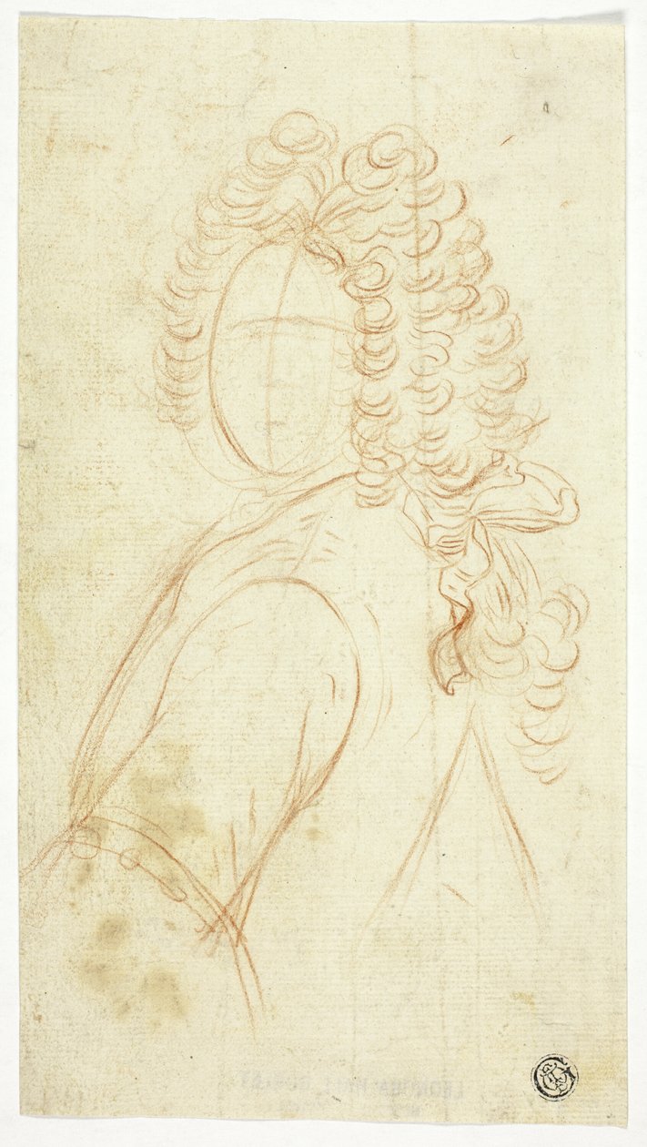 Esboço de meio comprimento de cavalheiro usando peruca de Unknown