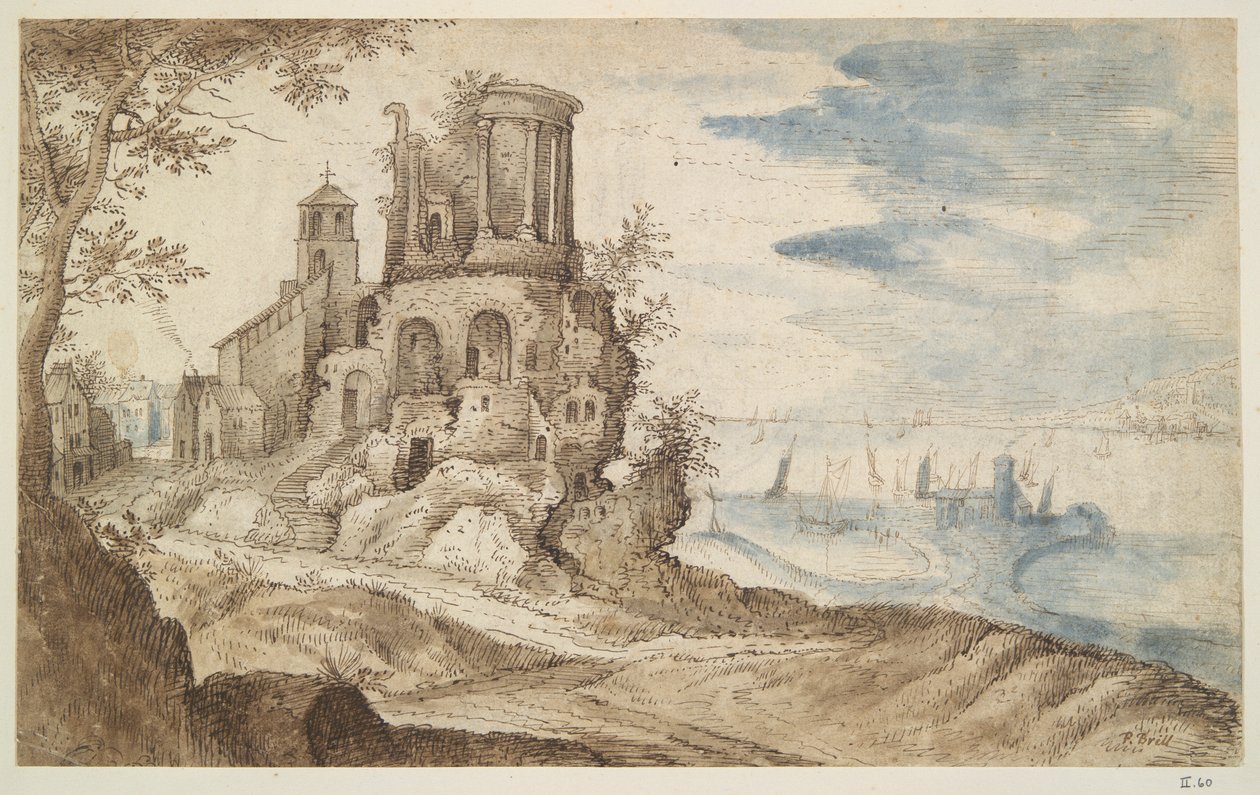 Paisagem imaginária com o Templo de Sibylla, Tivoli de Unknown