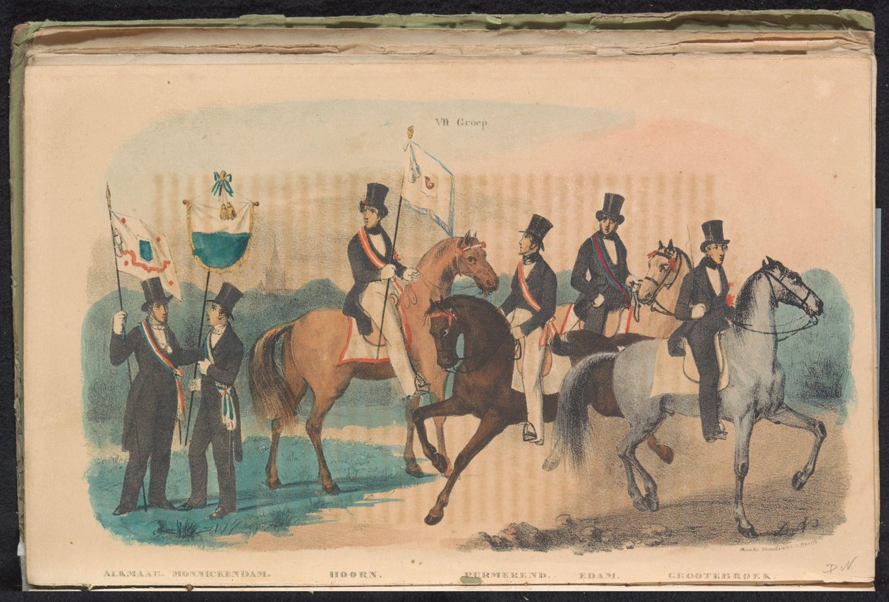Trajes e bandeiras dos guardas de honra de Alkmaar, Monnickendam, Hoorn, Purmerend, Edam e Grootebroek, 1840-1842 VII. Grupo (título no objeto) de Unknown