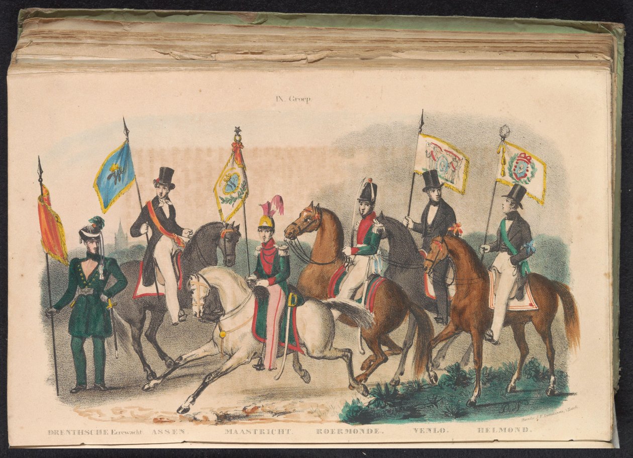Trajes e estandartes das guardas de honra de Drenthe, Assen, Maastricht, Roermond, Venlo e Helmond, 1840-1842 IX. Grupo (título no objeto) de Unknown