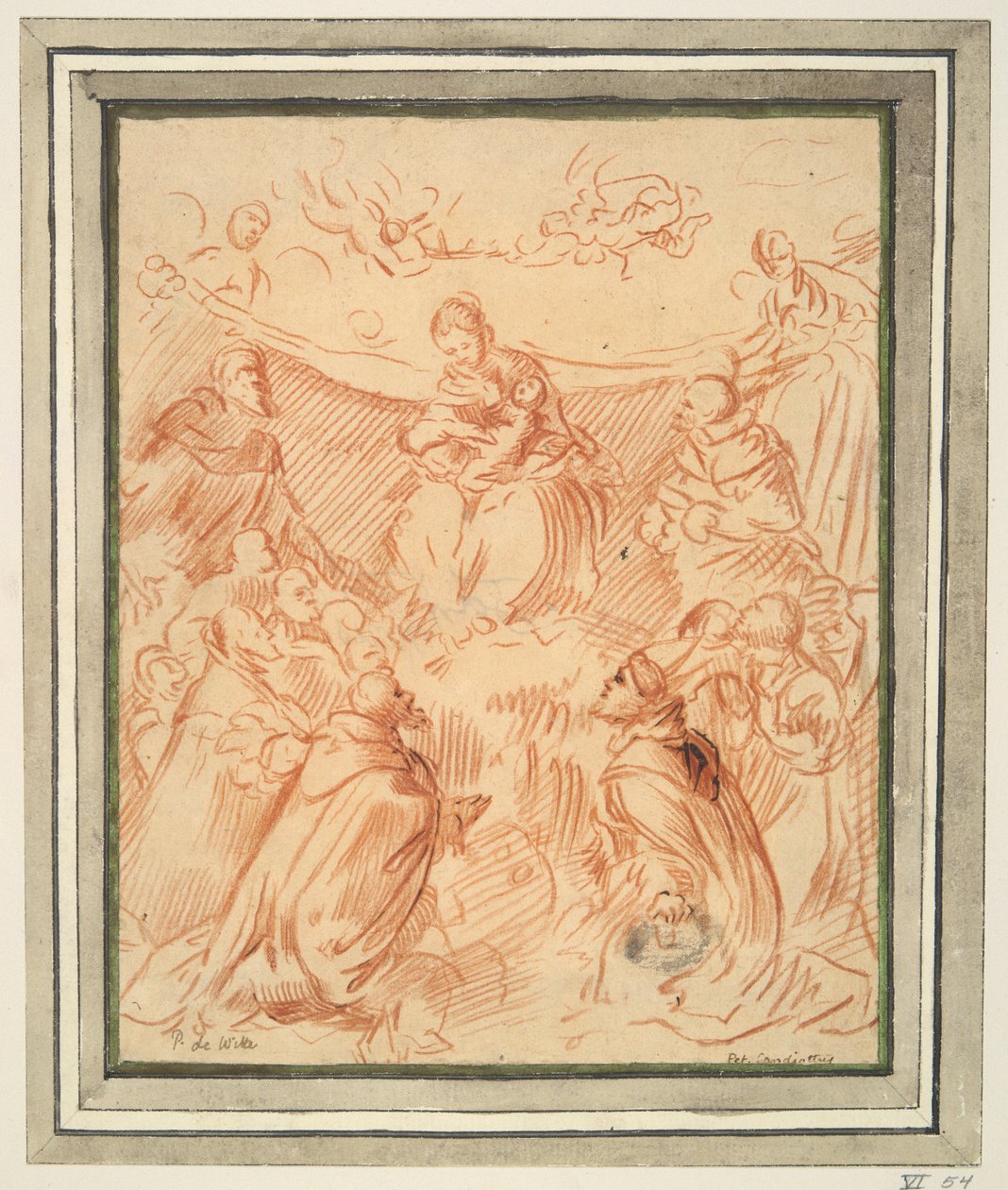 Madonna Adorada por Santos de Unknown
