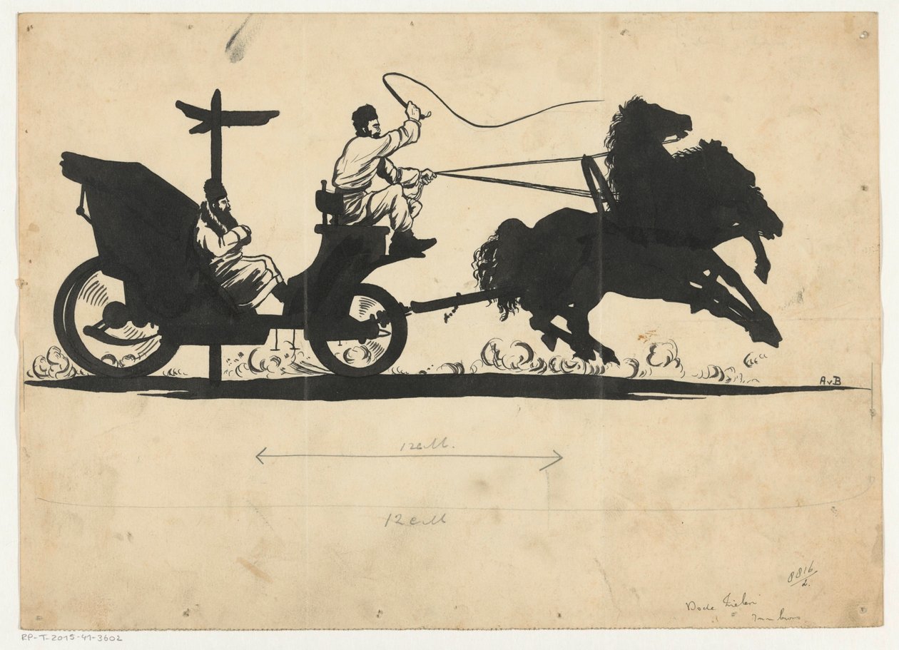 Homem em carruagem puxada por cavalos de Unknown
