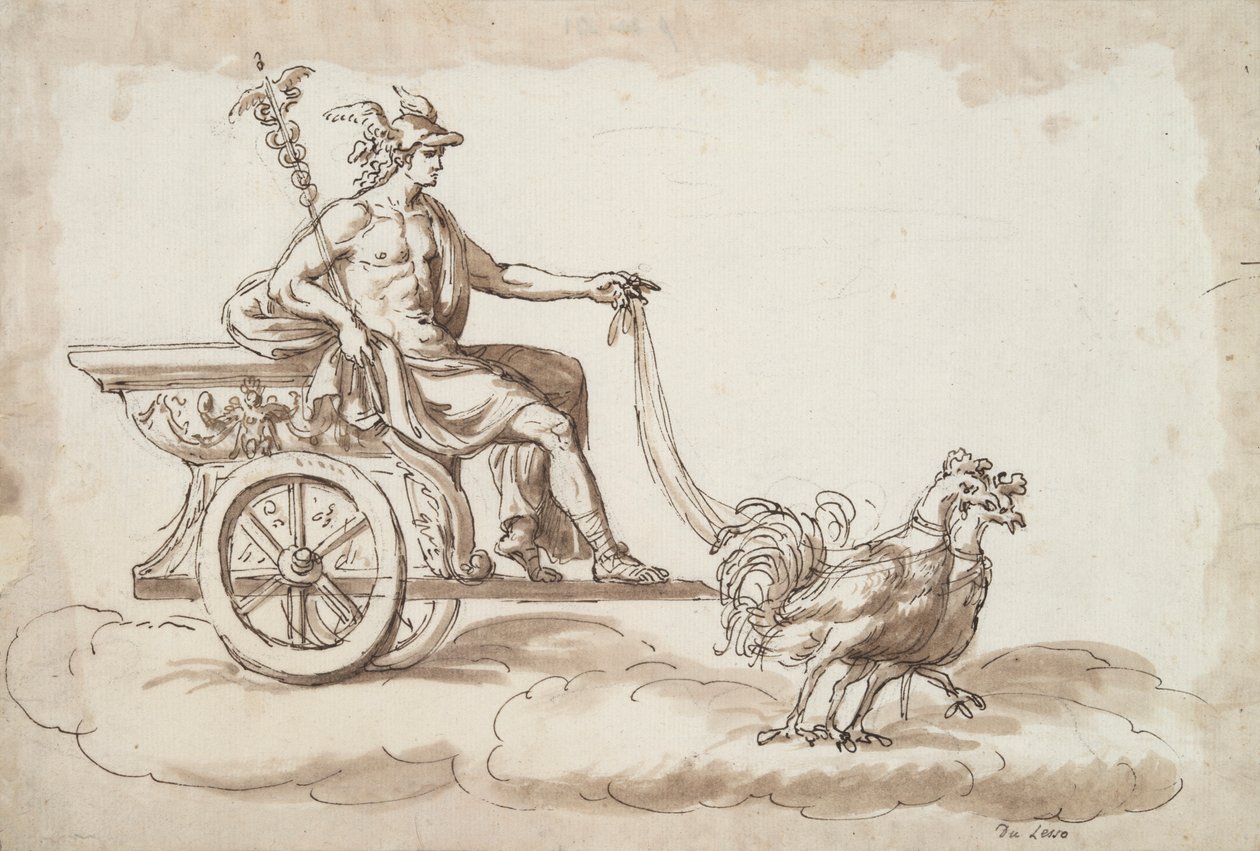 Mercúrio numa Carruagem Desenhada por Galos de Unknown