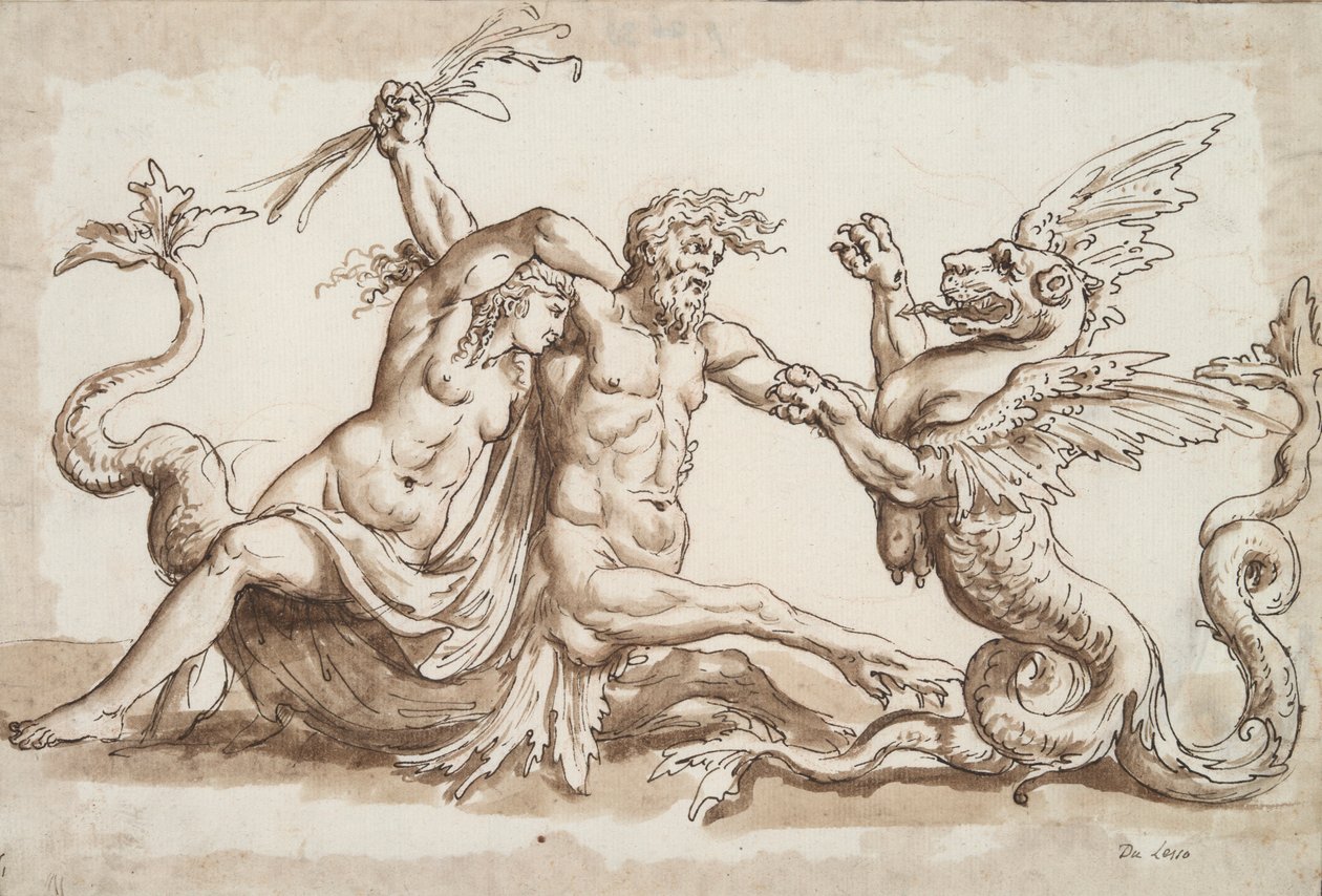 Nereid e Triton Lutando contra um Griffon de Unknown