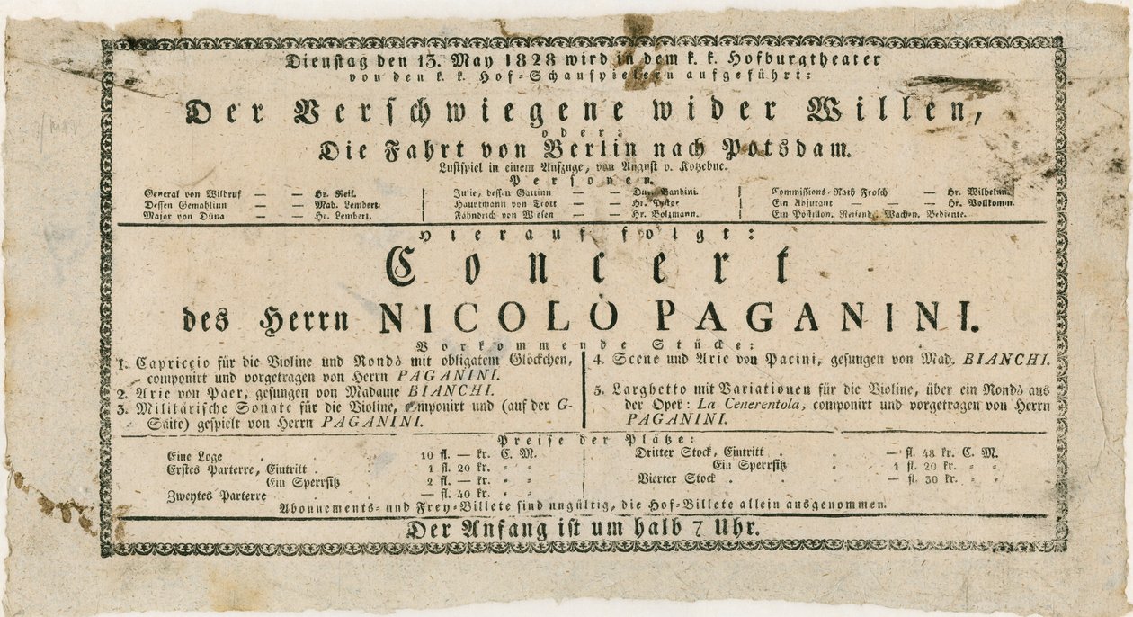 Niccolo Paganini - playbill de Unknown
