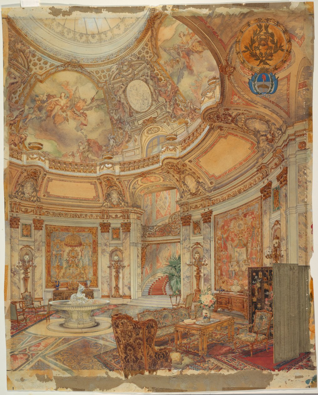 Renderização da Grande Galeria de Honra, Palazzo Paz, Buenos Aires, Argentina de Unknown