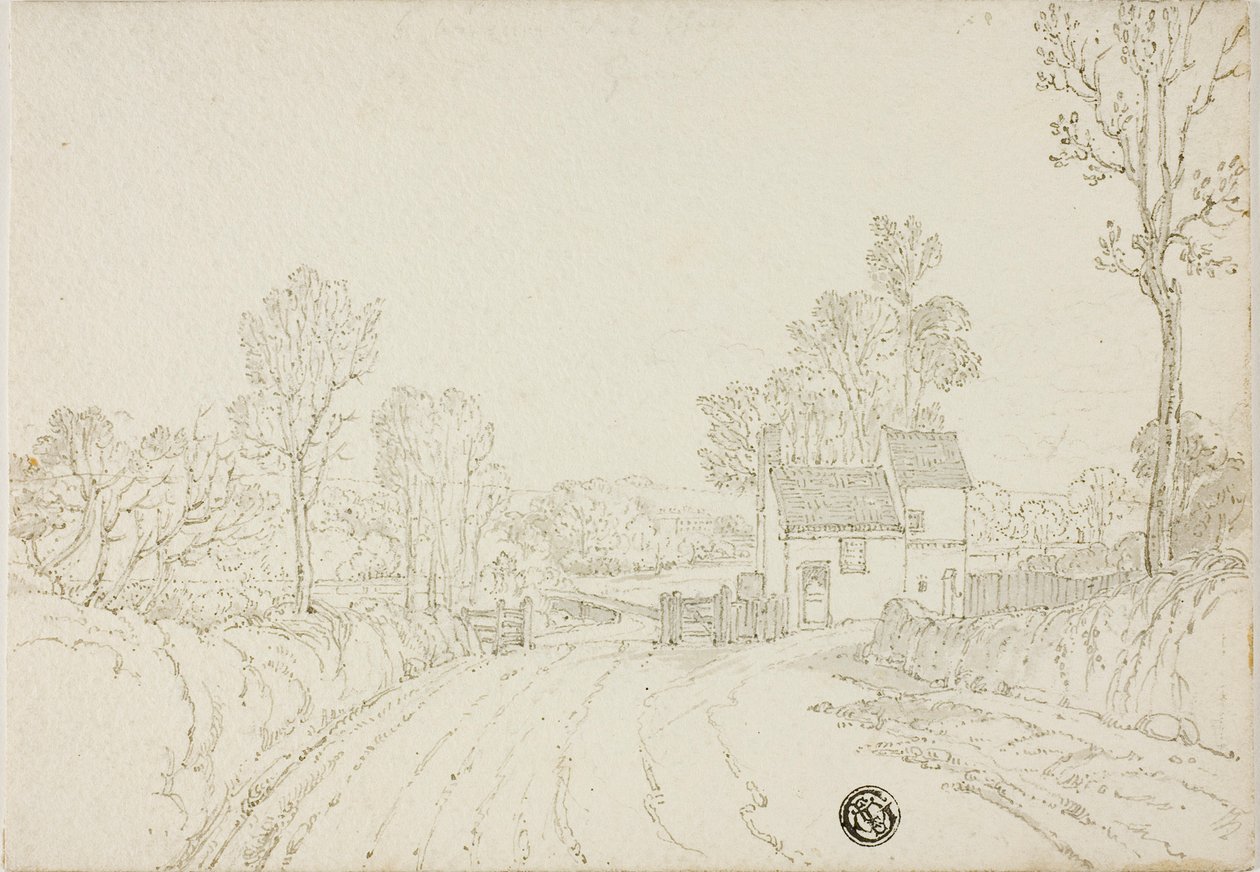 Estrada que passa pela casa na paisagem de Unknown