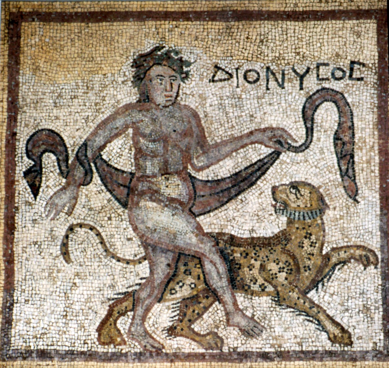 Mosaico Romano, Dionísio com Pantera, séc. C4 de Unknown